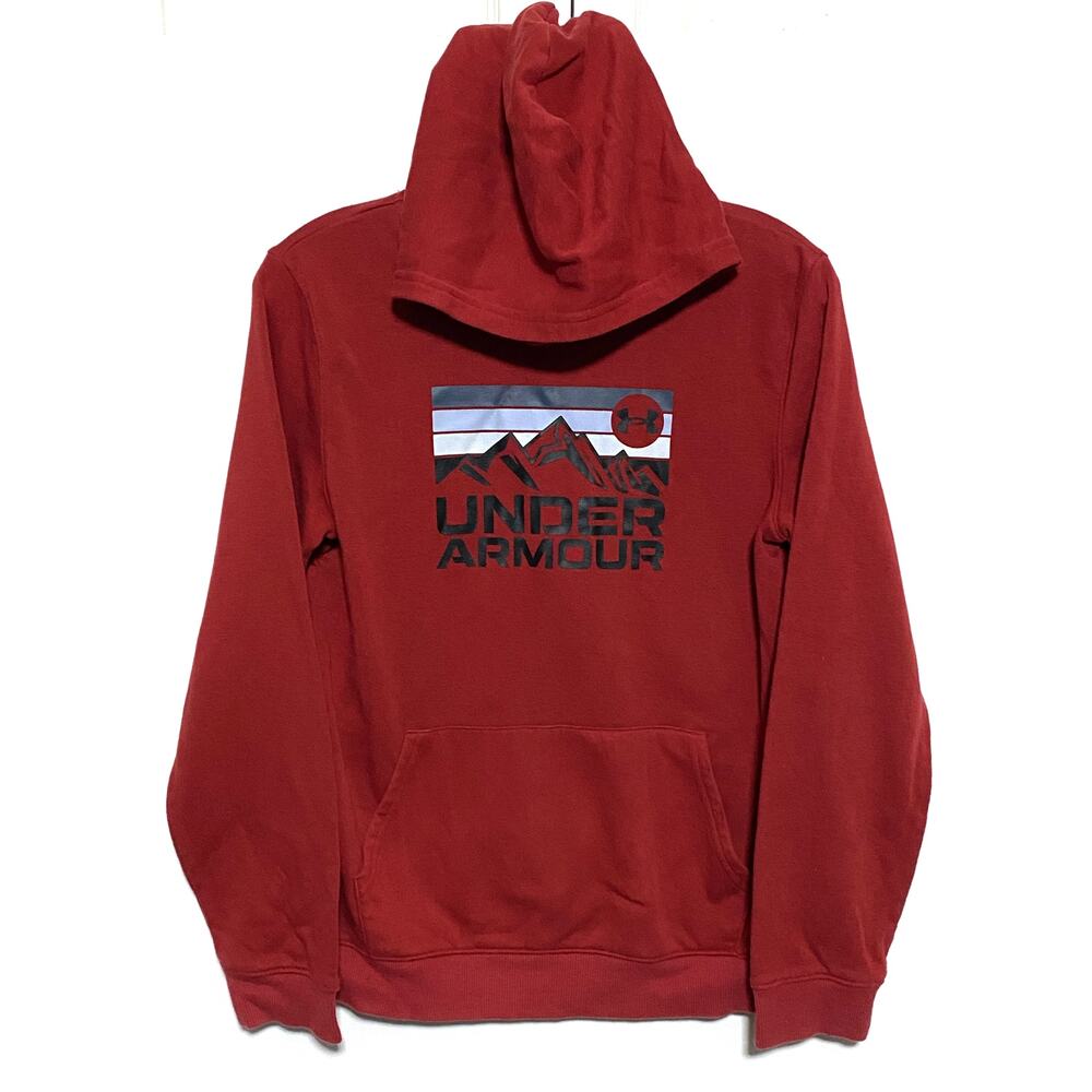 Under Armour Spellout Mountain Pullover Hoodie Sweatshirt Boys L Athleisure Cozy
